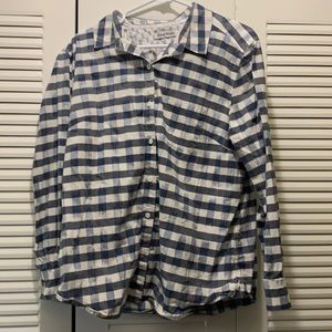 L Tommy Bahama grey & white plaid long sleeve  button down shirt. 100% cotton